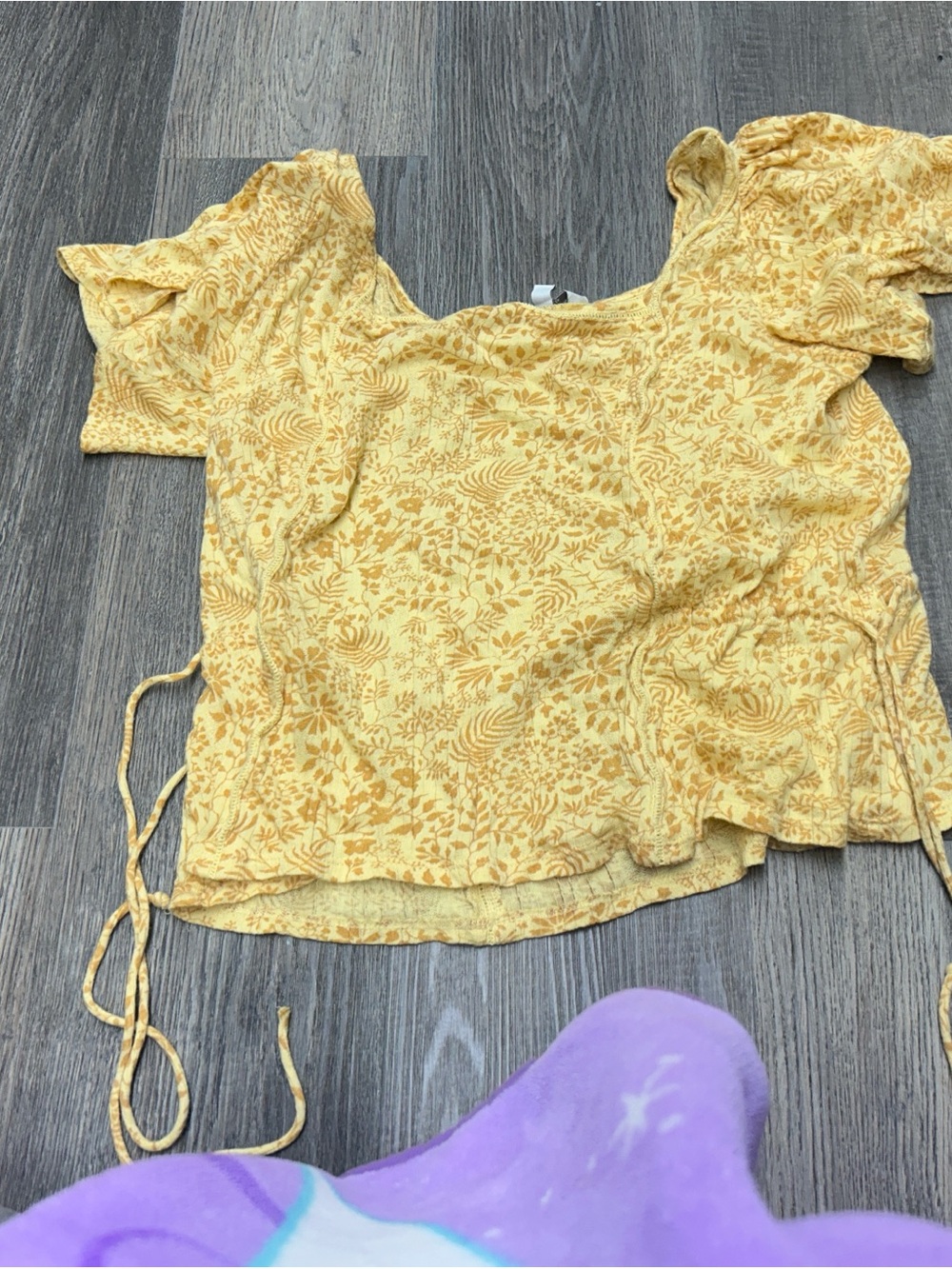 Lucky Brand Yellow Floral top with Side Drawstrings